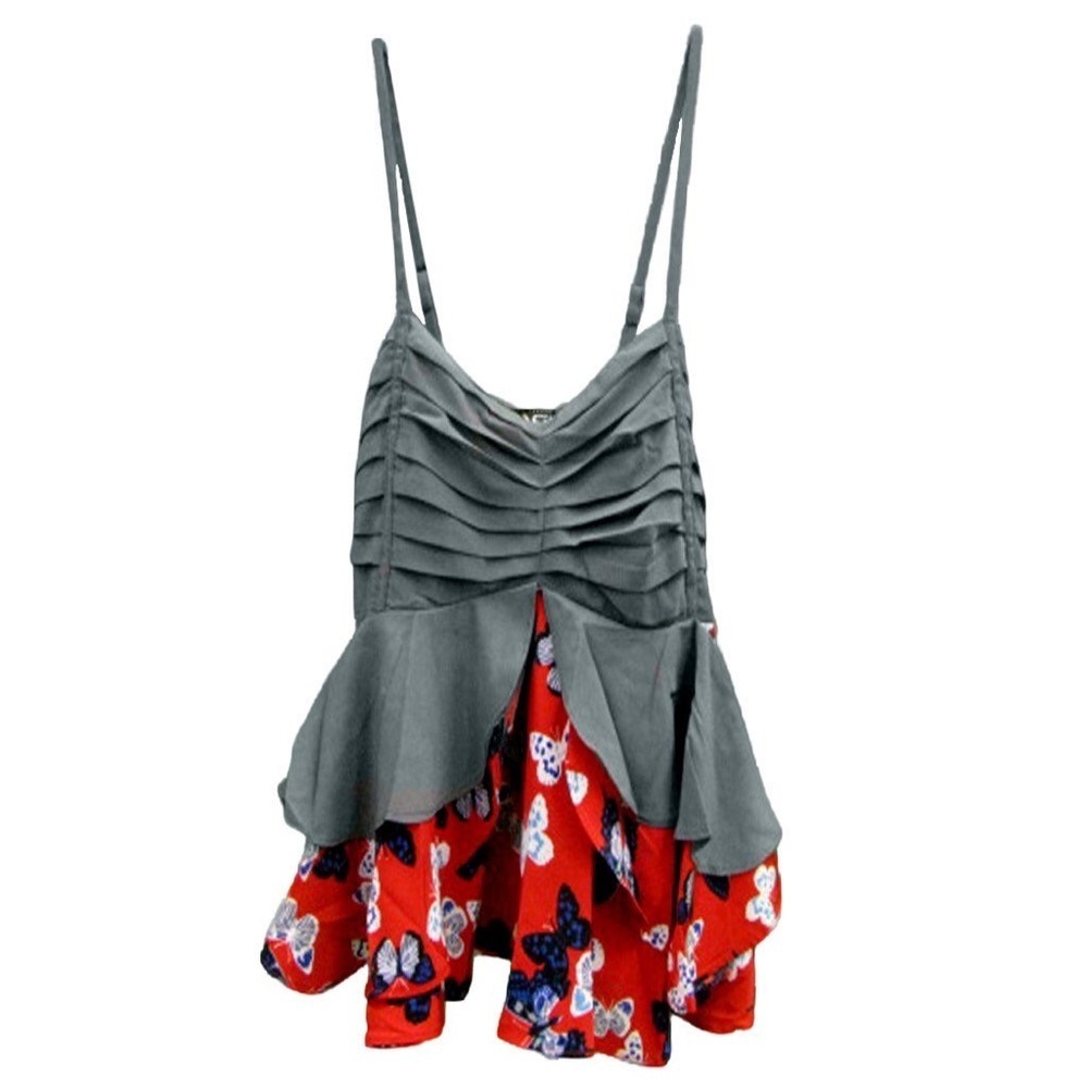 AGN Charcoal Spaghetti Strap Top (Red Print)
